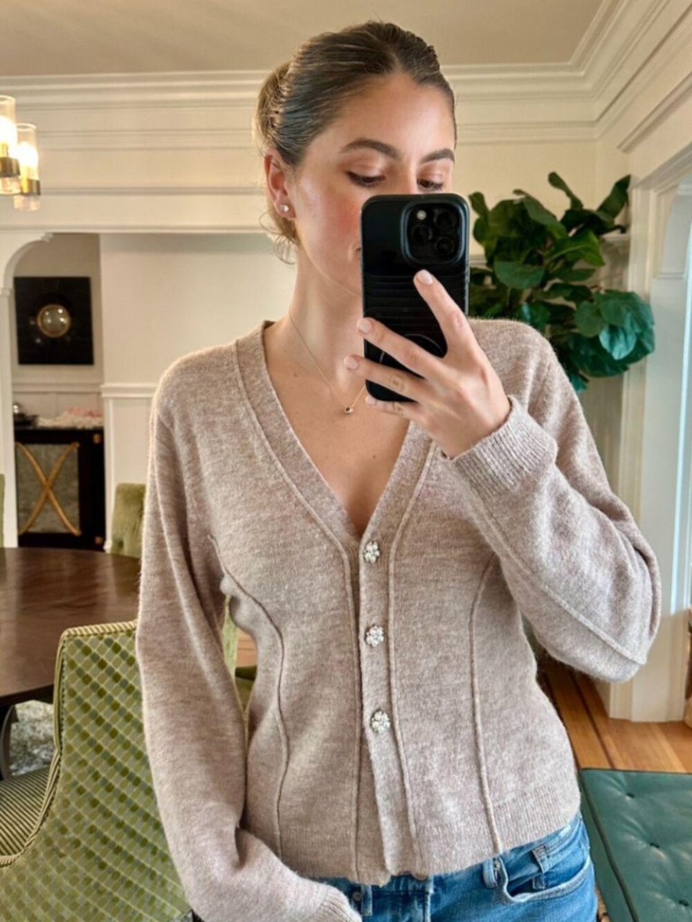 ASTR The Label Women's Brown and Tan Cardigan